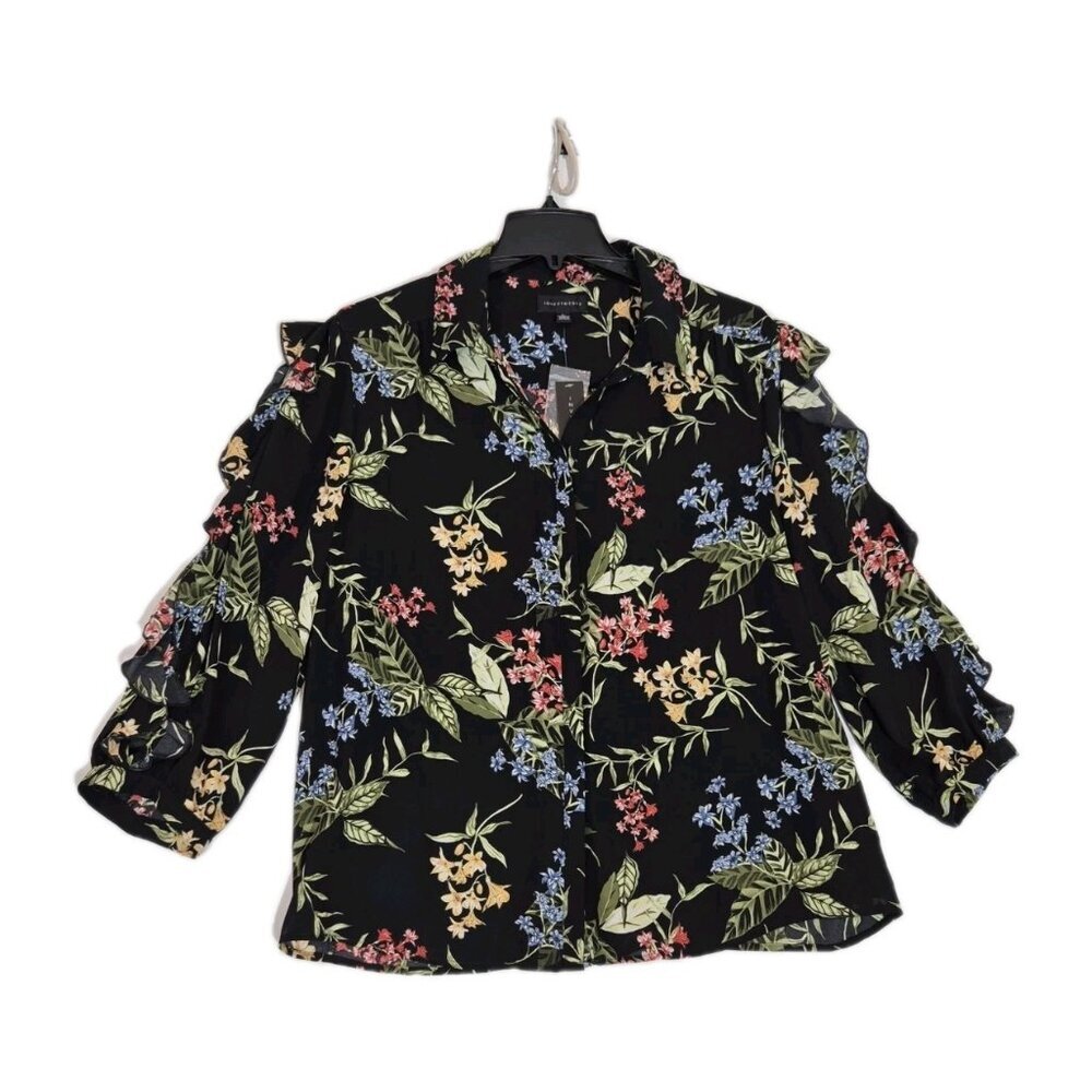 Investments Women's Top Size L Floral Ruffle Sleeve Blouse (25)